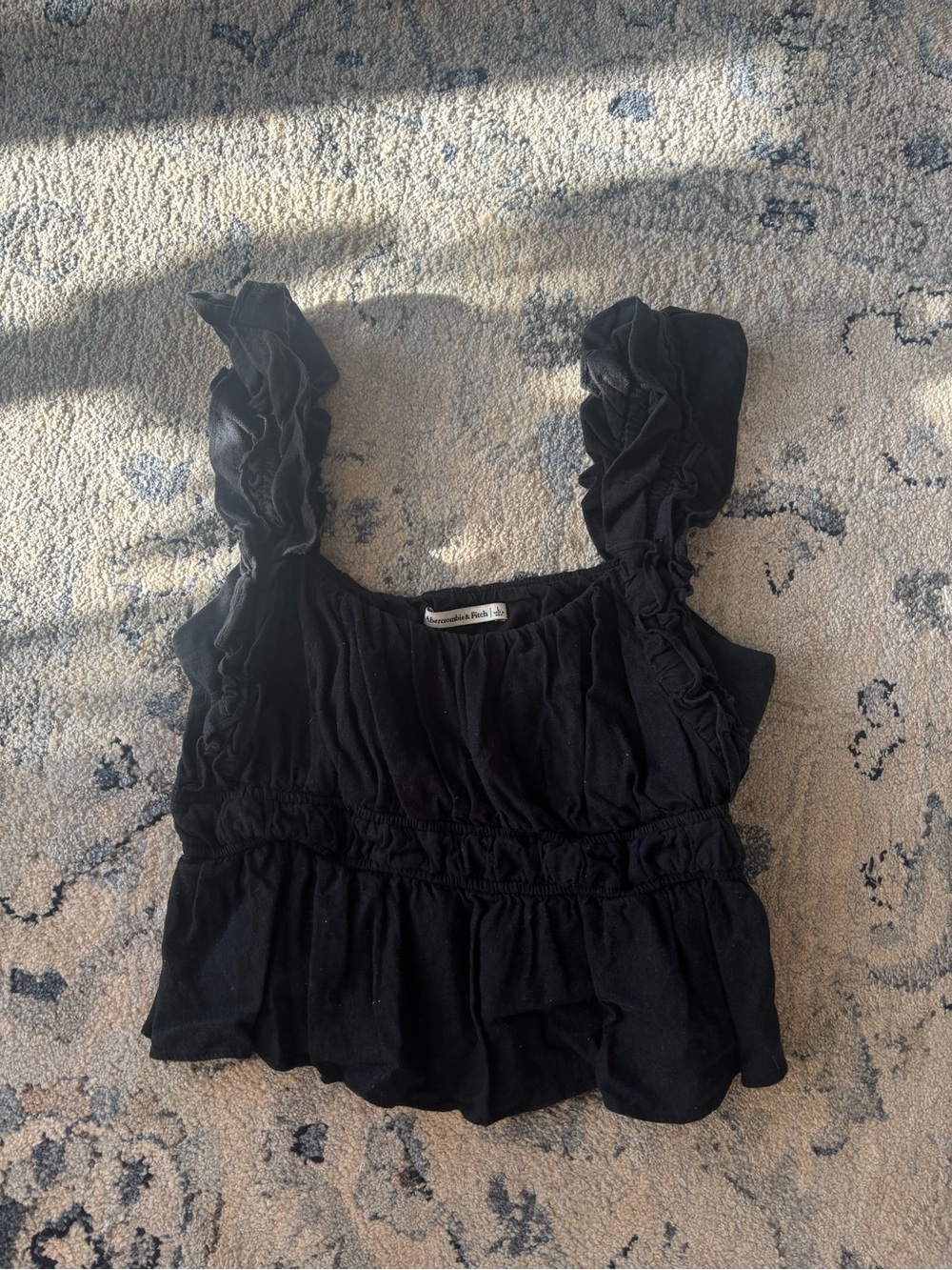 Abercrombie & Fitch Black Ruffle-Strap Peplum Crop Top